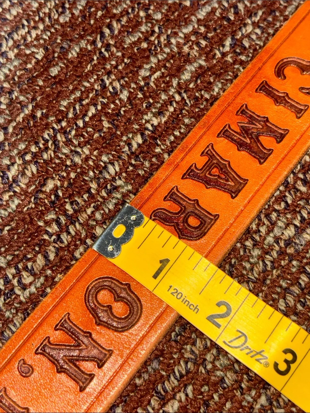 Vintage Philmont boyscout ranch tooled leather belt matching brass buckle 36
